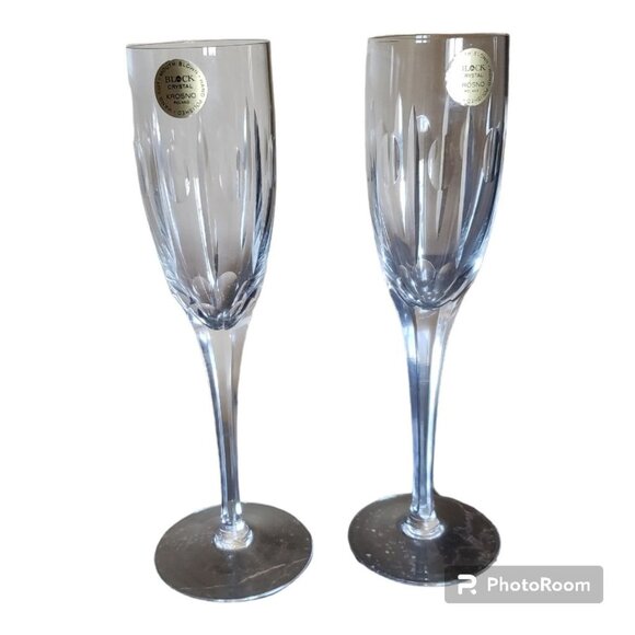 KROSNO Hand blown set of 2 hand polished hand cut champagne clear glass - Picture 12 of 12